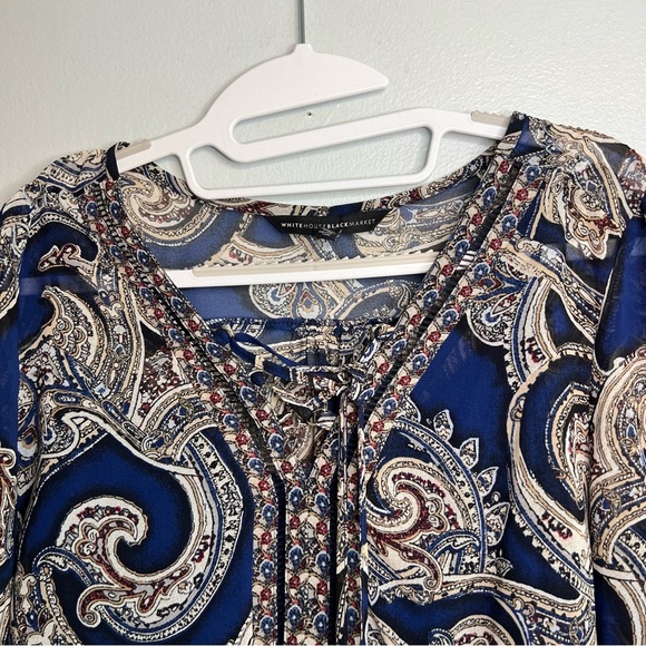 WHBM Womens Parsley Long Sleeve Midi Dress Flowy Sz 10 Waistband Lined - Picture 3 of 12